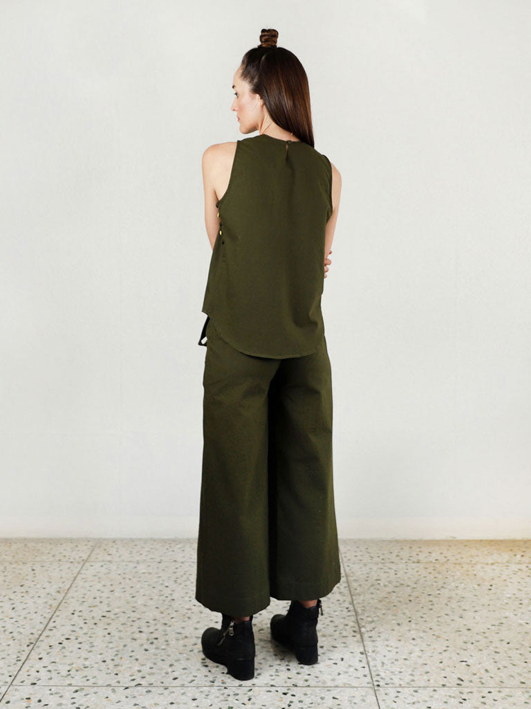 Moss Olive Double Pleat Pants BOTTOMS Rias Jaipur