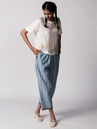 Anjira Pants Blue Cotton Stripe BOTTOMS IKKIVI   