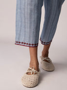 Anjira Pants Blue Cotton Stripe BOTTOMS IKKIVI   