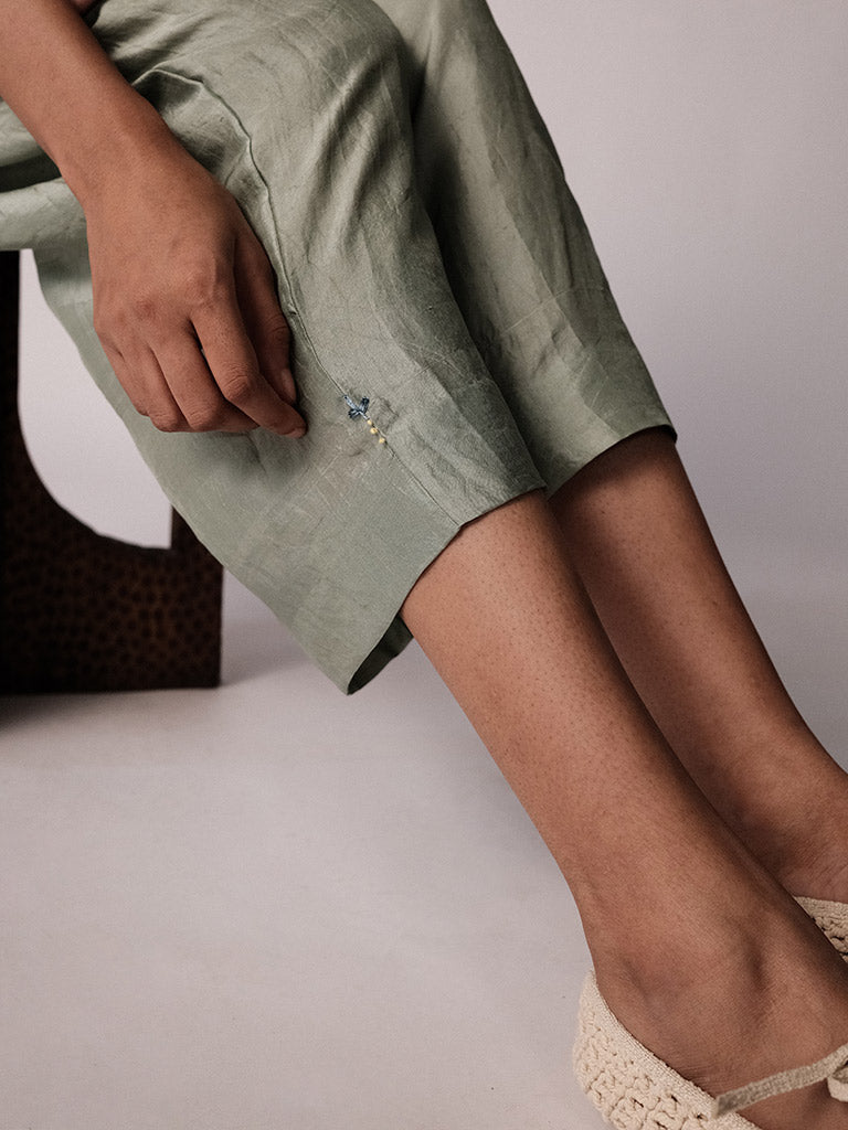 Anjira Pants Green Silk BOTTOMS IKKIVI   