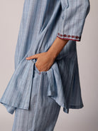 Anjira Pants Blue Cotton Stripe BOTTOMS IKKIVI   