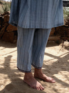 Anjira Pants Blue Cotton Stripe BOTTOMS IKKIVI   