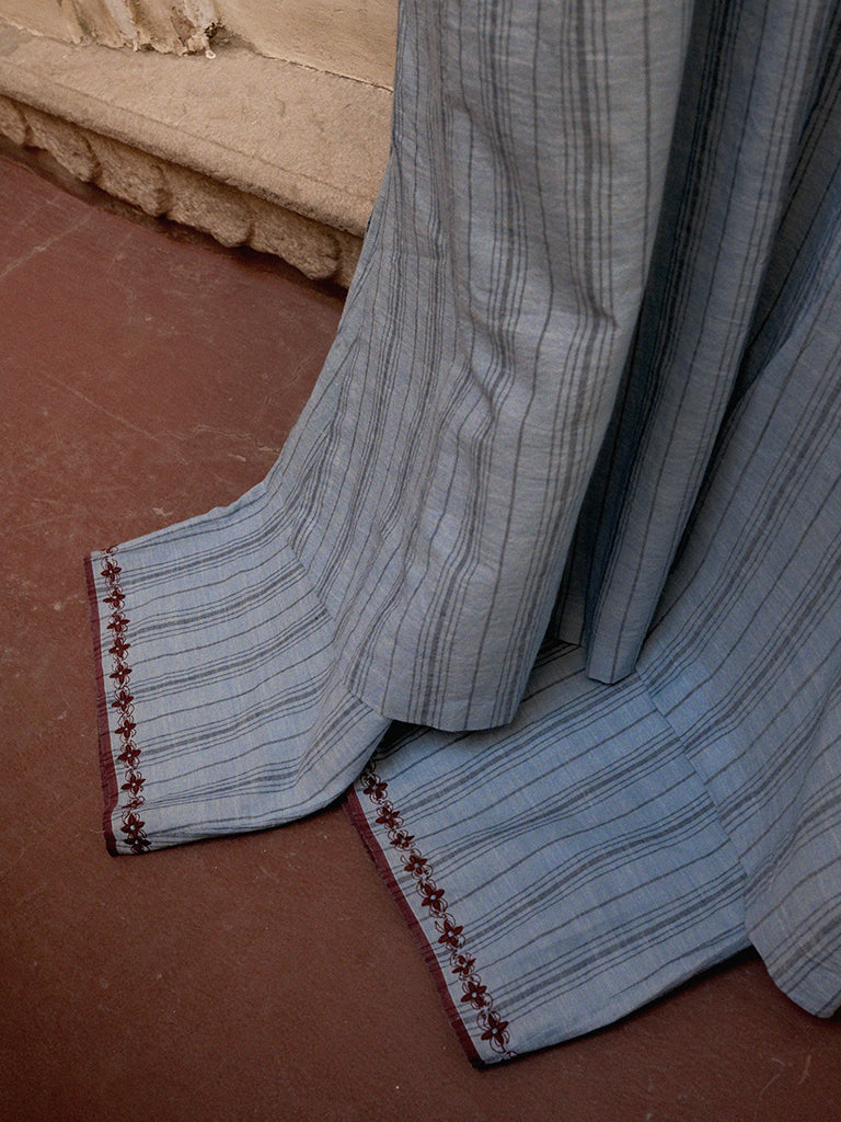 Anjira Pants Blue Cotton Stripe BOTTOMS IKKIVI   