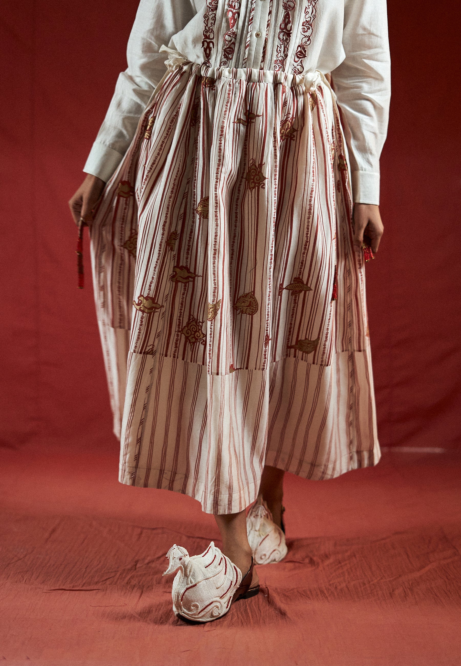 ⁠Htami Drawstring Panelled Skirt BOTTOMS Ahmev