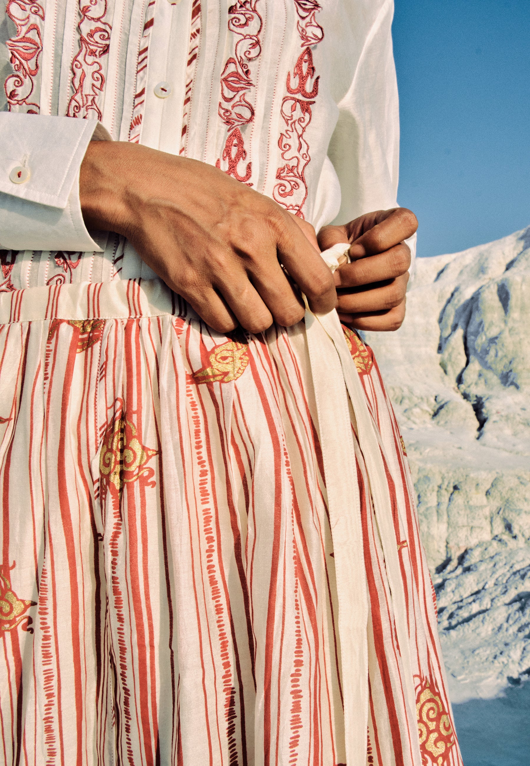 ⁠Htami Drawstring Panelled Skirt BOTTOMS Ahmev