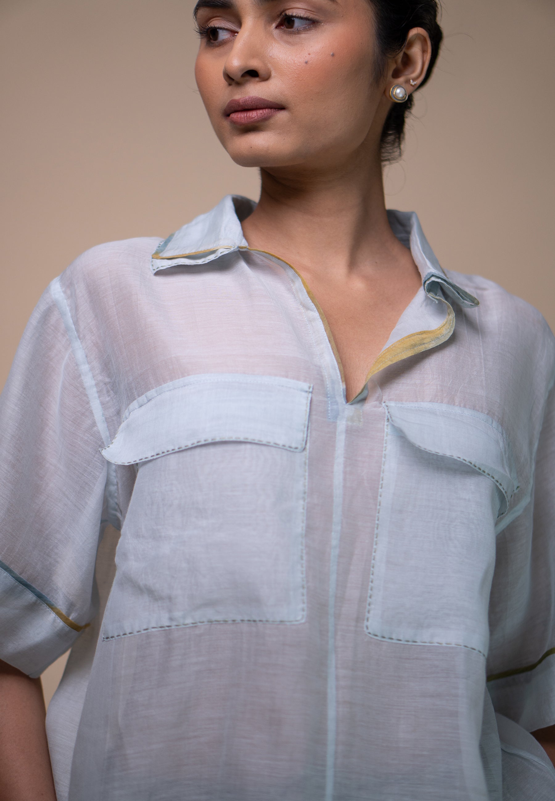 Meadows Patch Pocket Chanderi Shirt TOPS IKKIVI