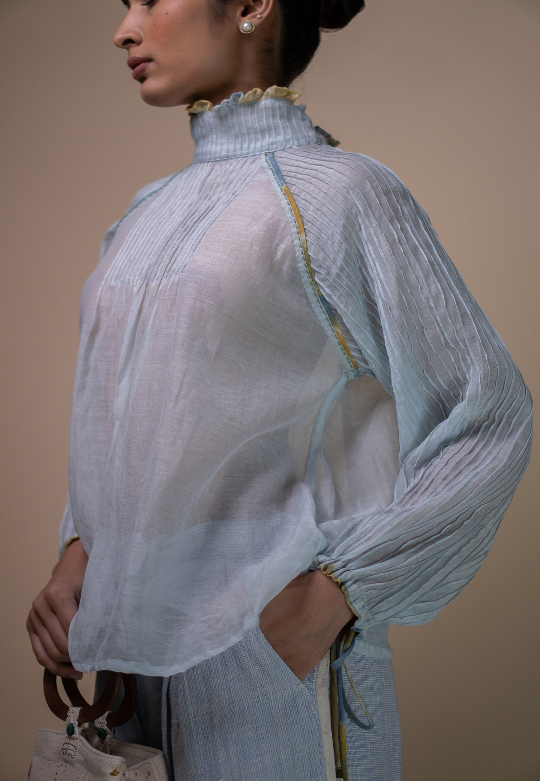 Meadows Pintucked Chanderi Blouse TOPS IKKIVI