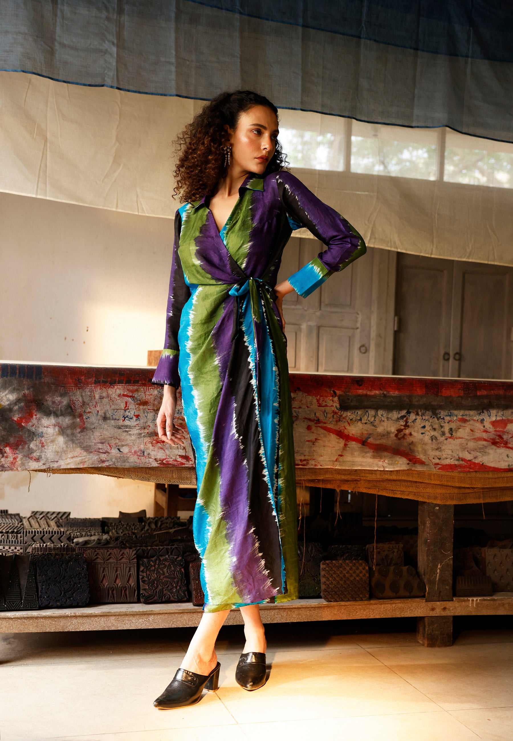 Chromatic Drift Wrap Silk Dress DRESSES IKKIVI