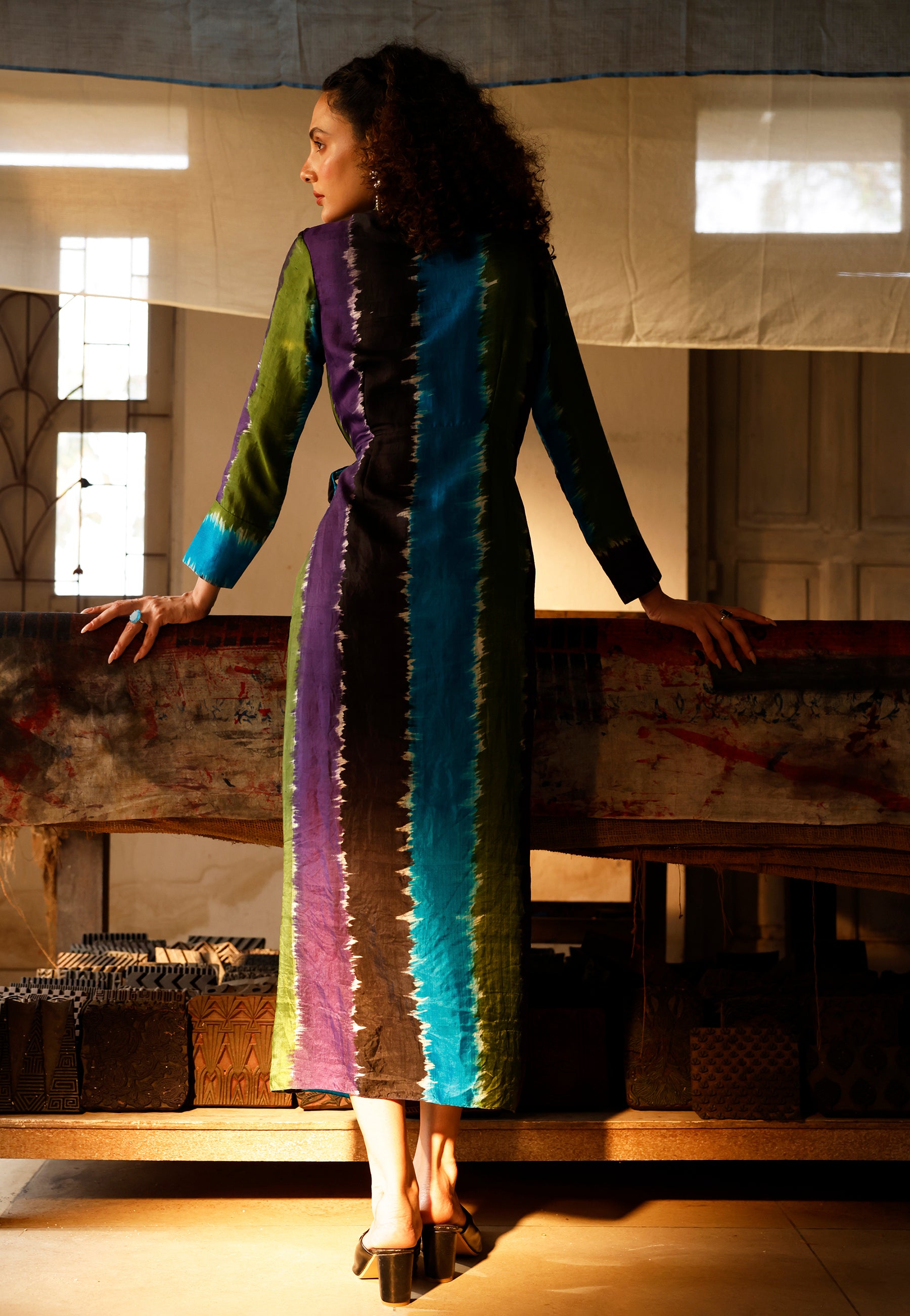 Chromatic Drift Wrap Silk Dress DRESSES IKKIVI