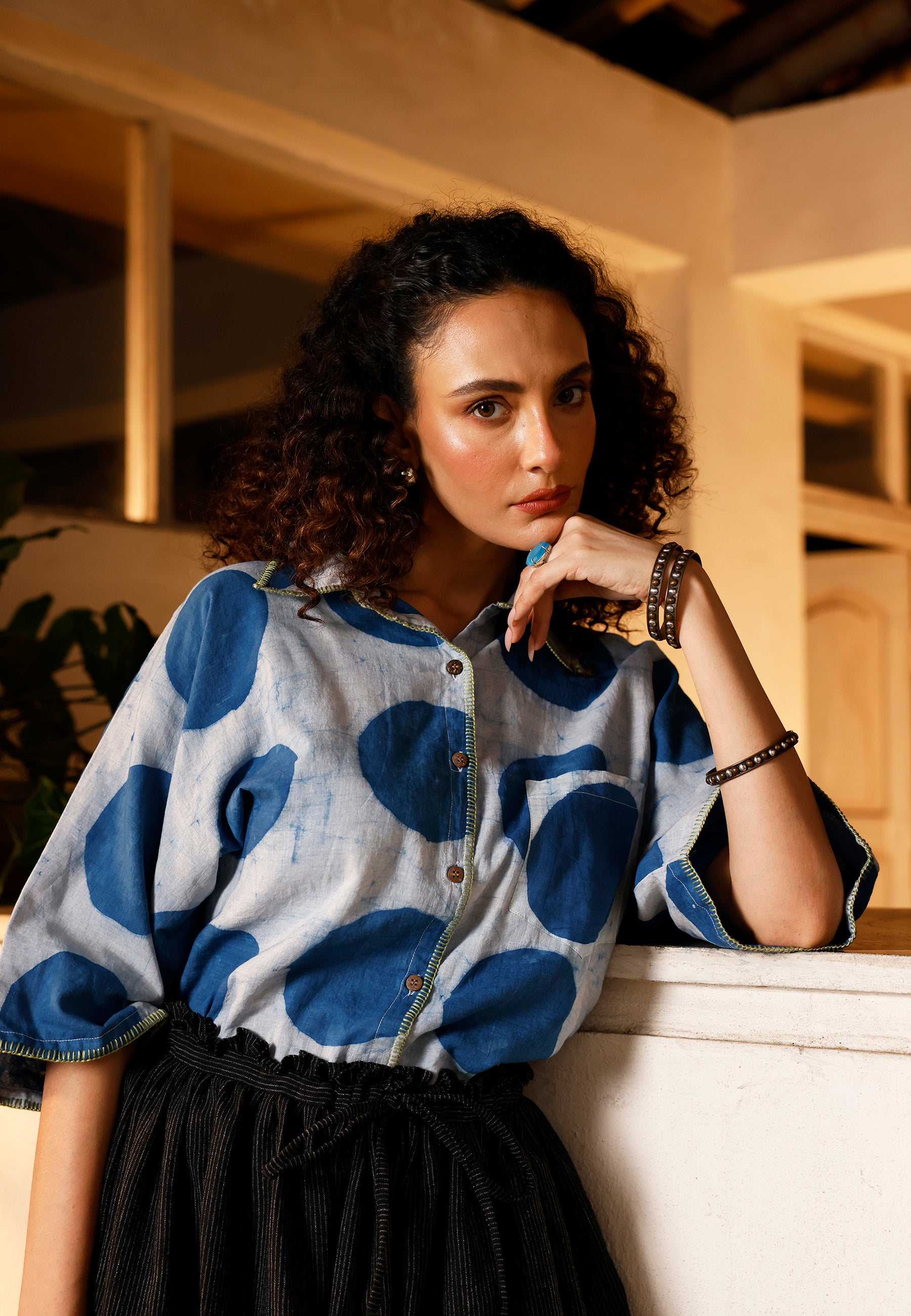 Indigo Orbit Kimono Shirt TOPS IKKIVI