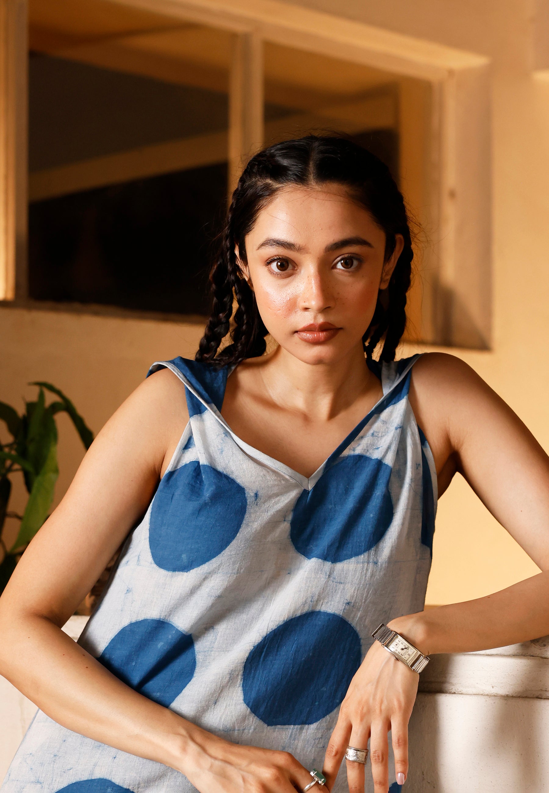 Indigo Orbit Twisted Sleeve Dress DRESSES IKKIVI