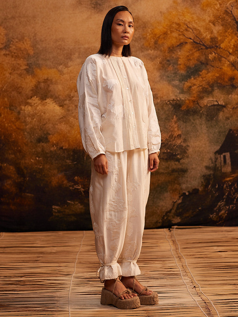 Reiko Drop-Crotch Pants Womens White Cotton Pants Ahmev IKKIVI