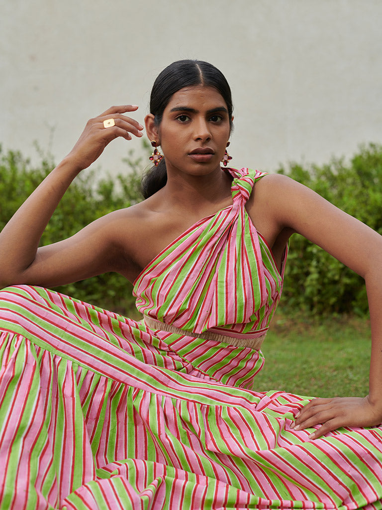 Lollipop Striper One Shoulder Dress DRESSES Khajoor   
