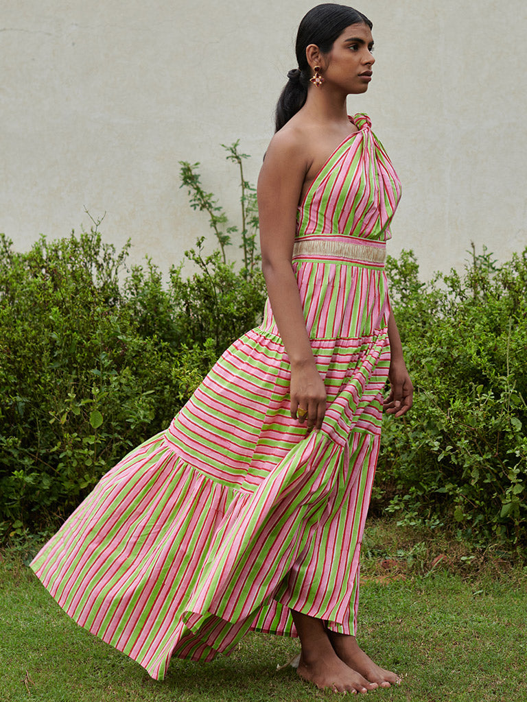 Lollipop Striper One Shoulder Dress DRESSES Khajoor   