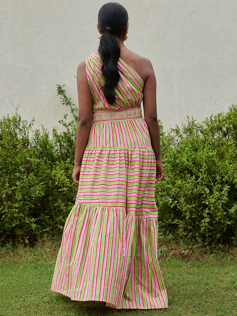 Lollipop Striper One Shoulder Dress DRESSES Khajoor   