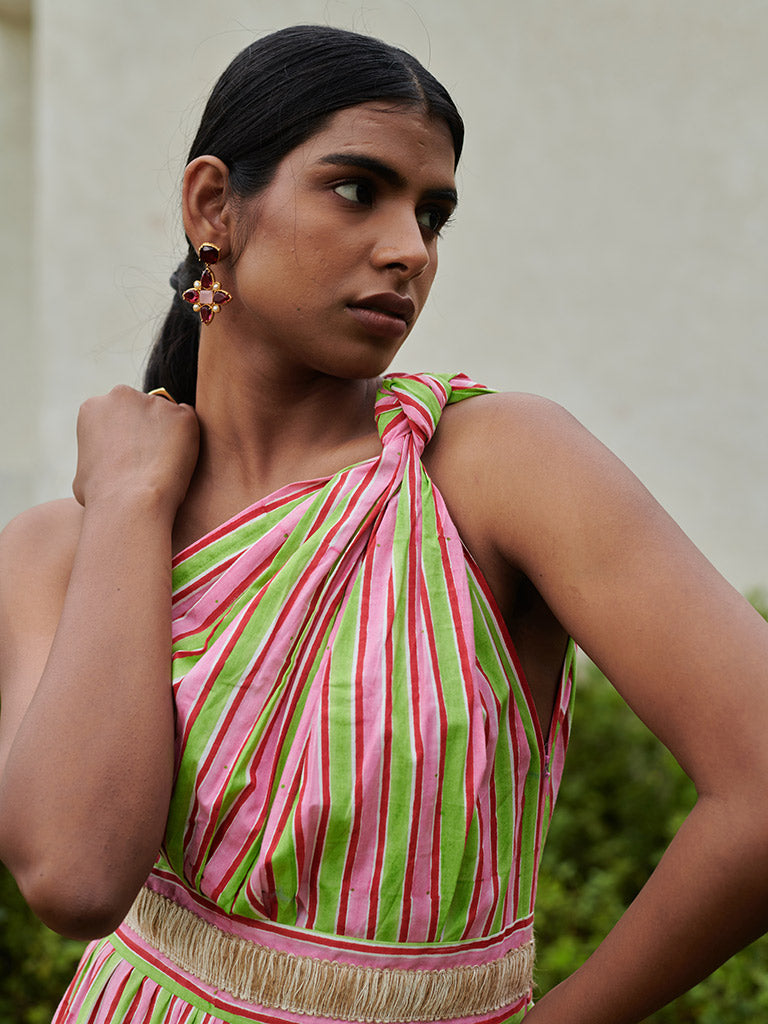 Lollipop Striper One Shoulder Dress DRESSES Khajoor   