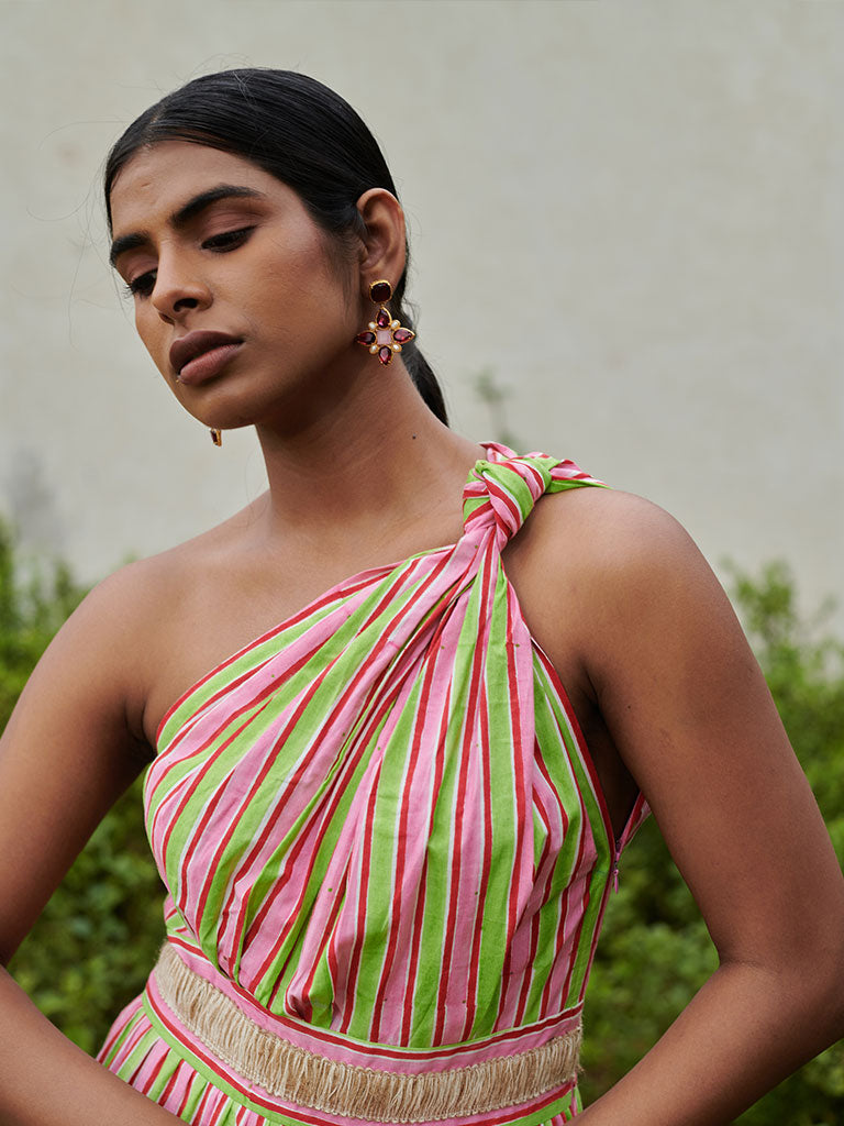 Lollipop Striper One Shoulder Dress DRESSES Khajoor   