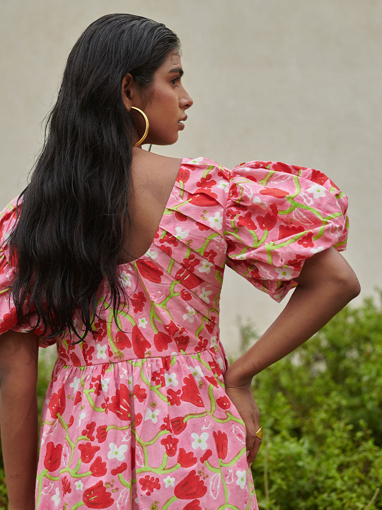 Le Blush Fleur Pleated Midi Dress DRESSES Khajoor   