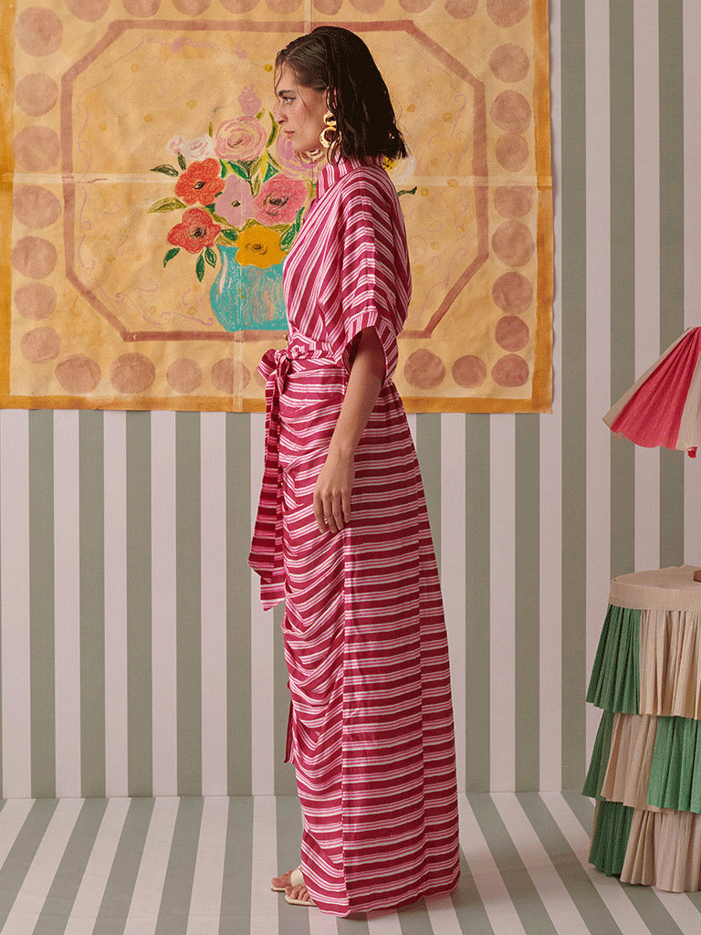 Blush Stripes Draped Shirt Dress DRESSES Khajoor
