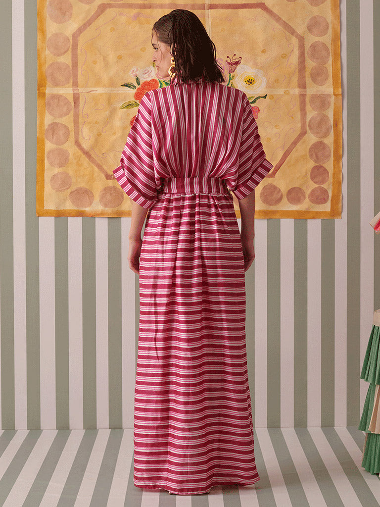 Blush Stripes Draped Shirt Dress DRESSES Khajoor