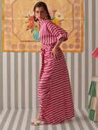 Blush Stripes Draped Shirt Dress DRESSES Khajoor