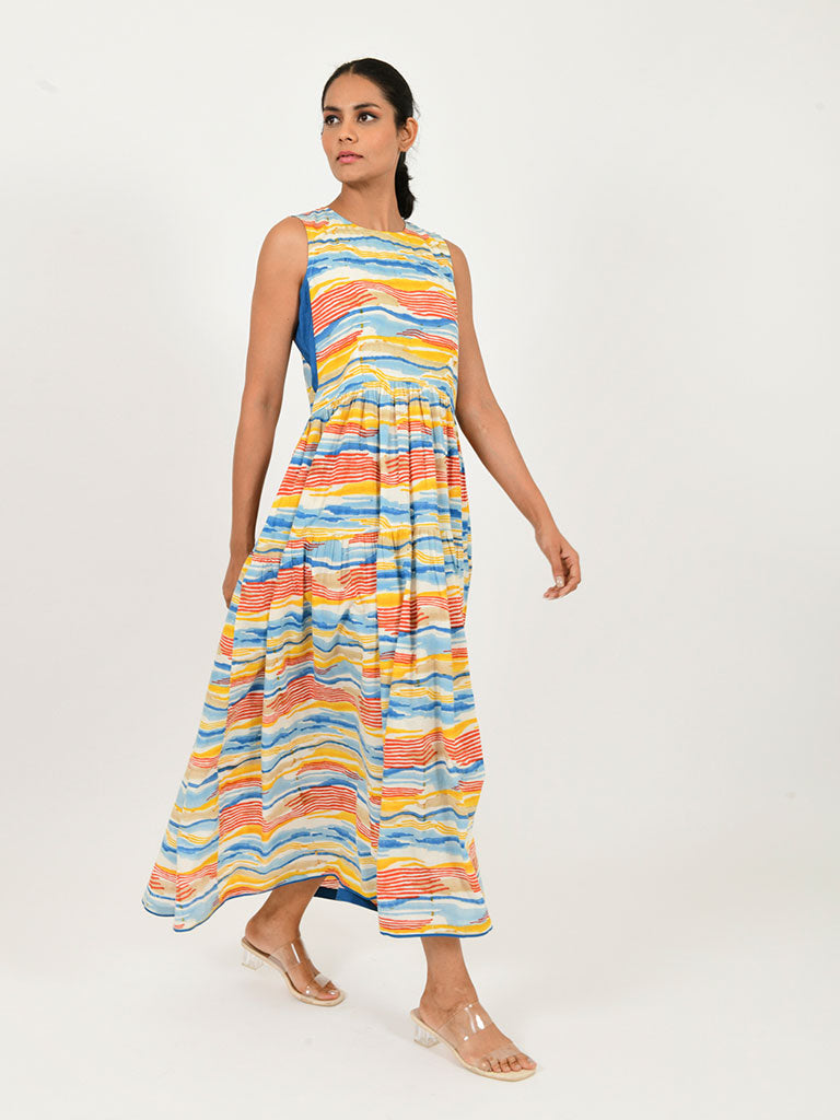 Multi Wave Gather Dress DRESSES Rias Jaipur   