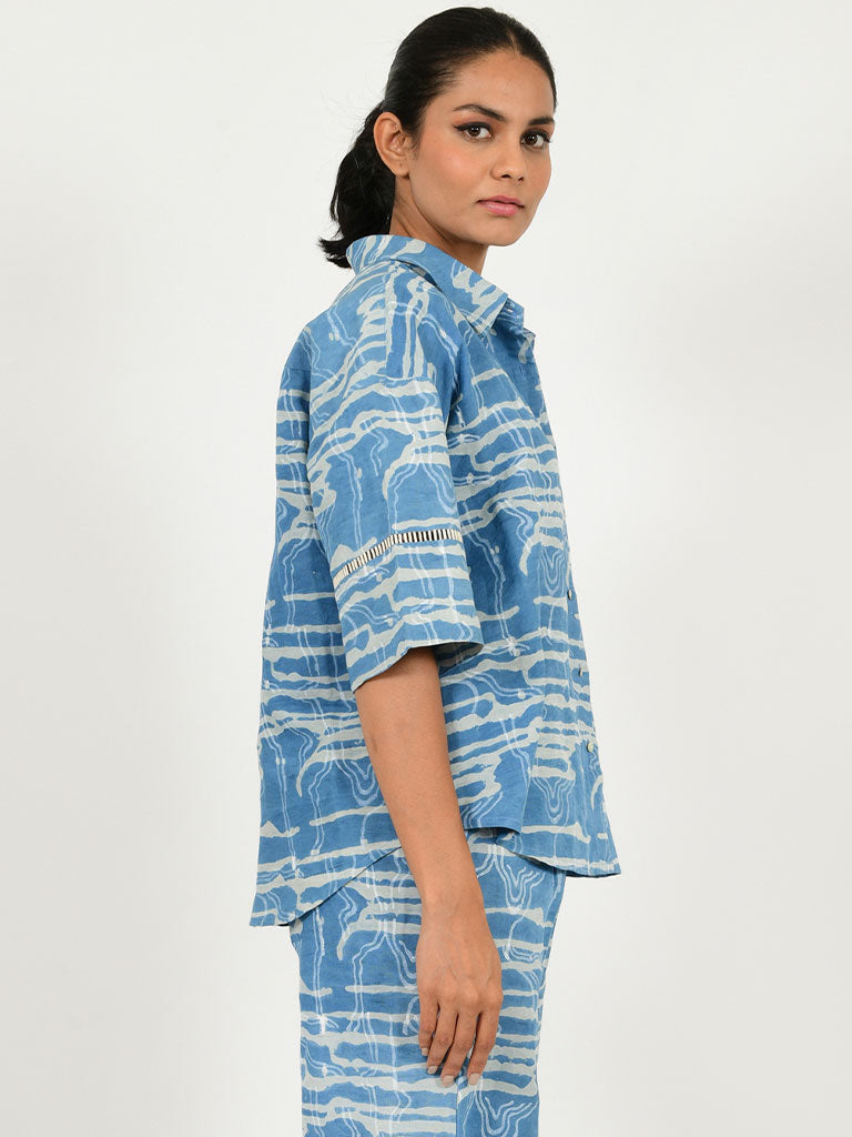 Indigo Splash Linen Shirt TOPS Rias Jaipur   