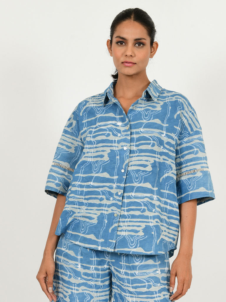 Indigo Splash Linen Shirt TOPS Rias Jaipur   