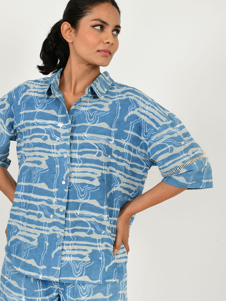 Indigo Splash Linen Shirt TOPS Rias Jaipur   