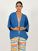 Load image into Gallery viewer, Classic Blue Linen Overlay JACKETS Rias Jaipur   
