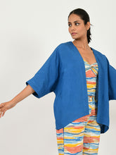 Load image into Gallery viewer, Classic Blue Linen Overlay JACKETS Rias Jaipur   
