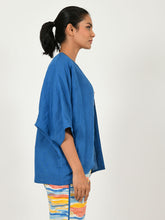 Load image into Gallery viewer, Classic Blue Linen Overlay JACKETS Rias Jaipur   
