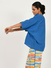 Load image into Gallery viewer, Classic Blue Linen Overlay JACKETS Rias Jaipur   
