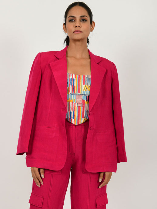 Viva Magenta Linen Jacket JACKETS Rias Jaipur   