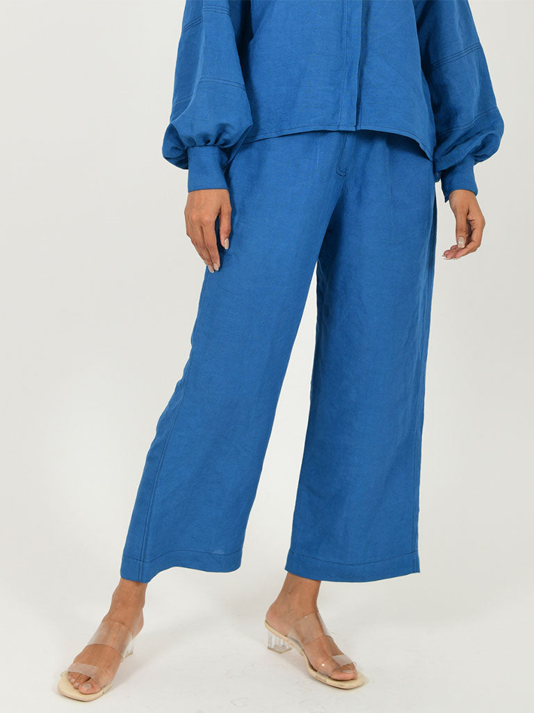 Classic Blue Linen Pants BOTTOMS Rias Jaipur   