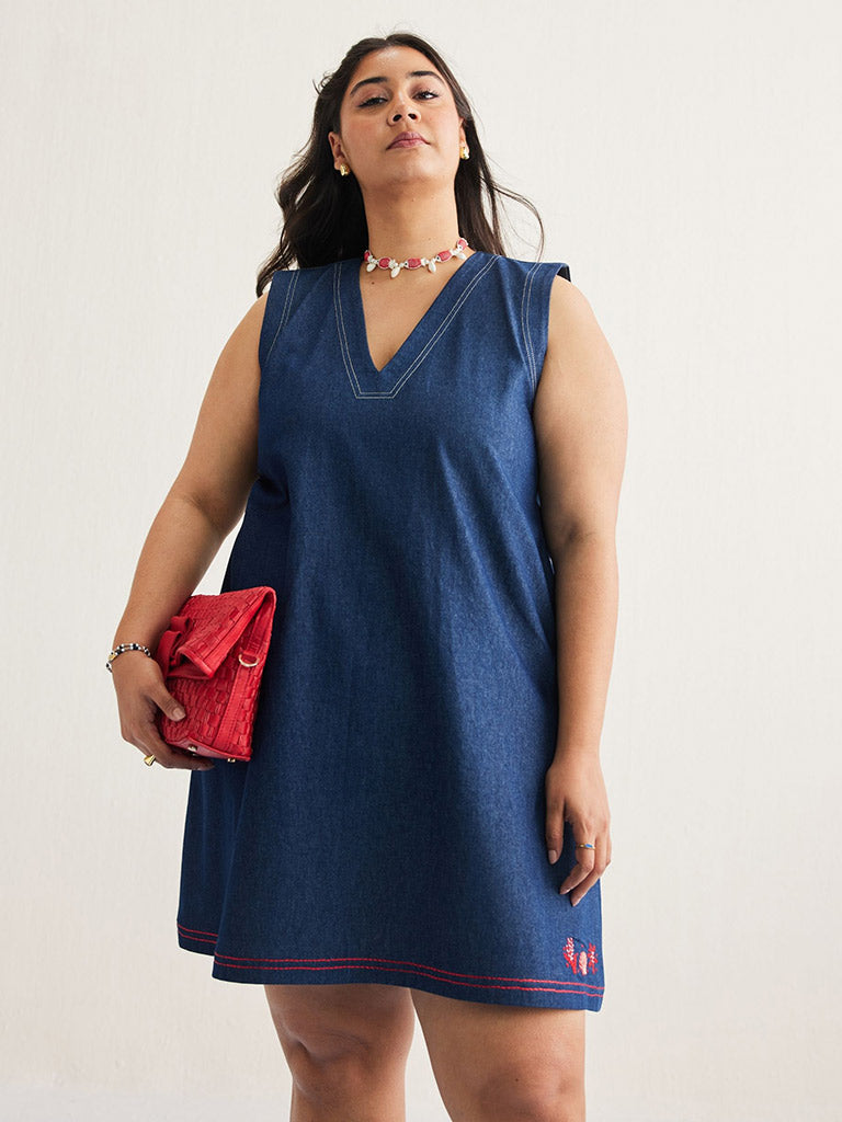 Deep Blue Denim Dress DRESSES SUI