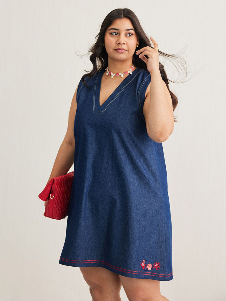 Deep Blue Denim Dress DRESSES SUI