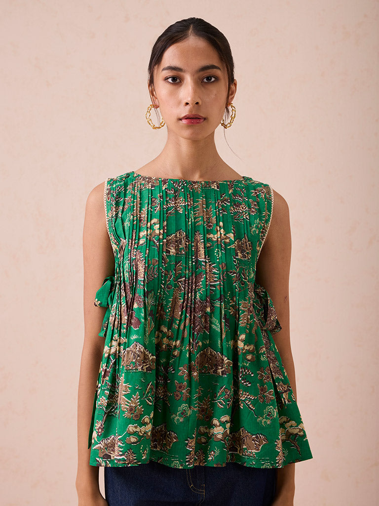 Emerald Pine Pleated Blouse TOPS SUI