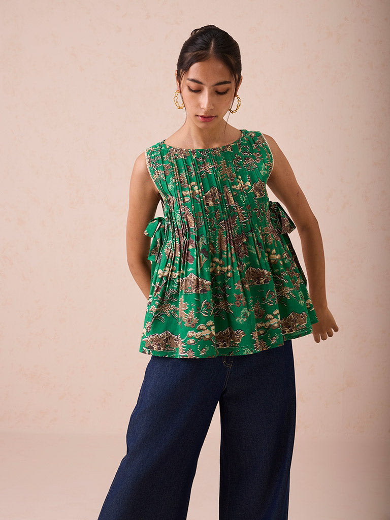Emerald Pine Pleated Blouse TOPS SUI