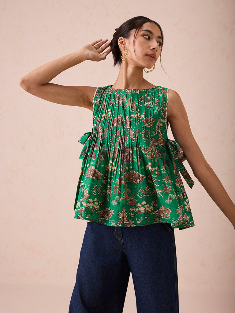 Emerald Pine Pleated Blouse TOPS SUI