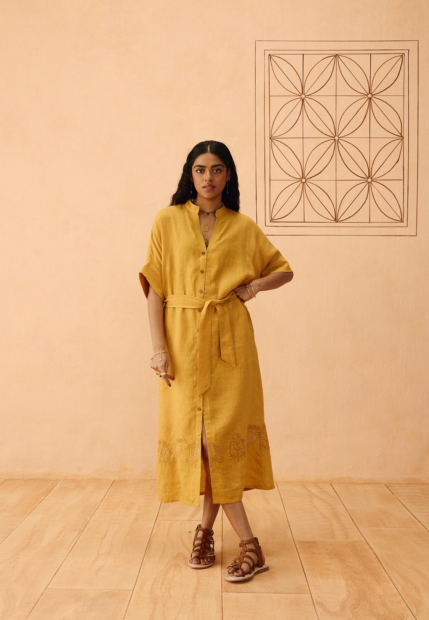 Golden Palm Linen Dress DRESSES SUI