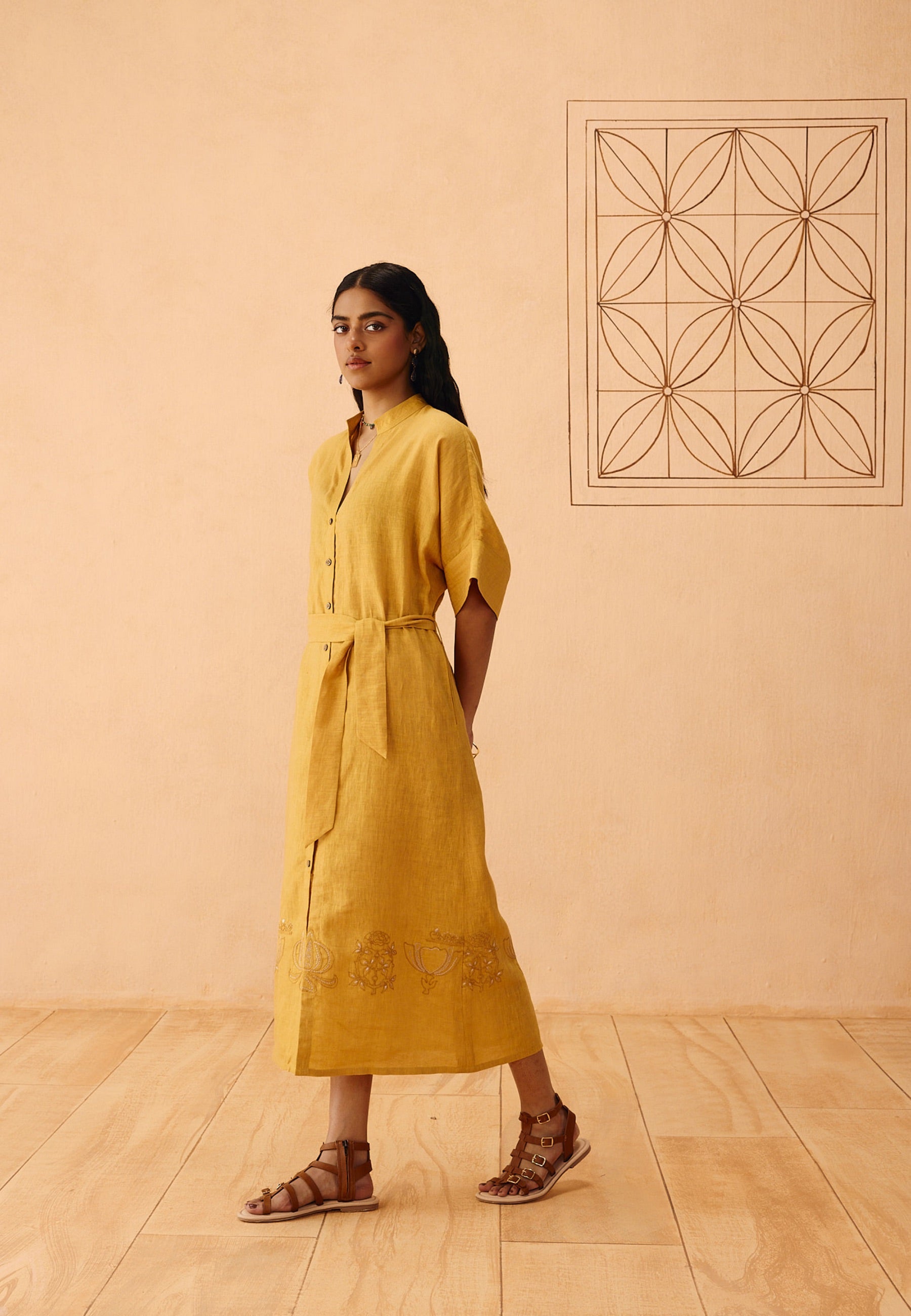 Golden Palm Linen Dress DRESSES SUI