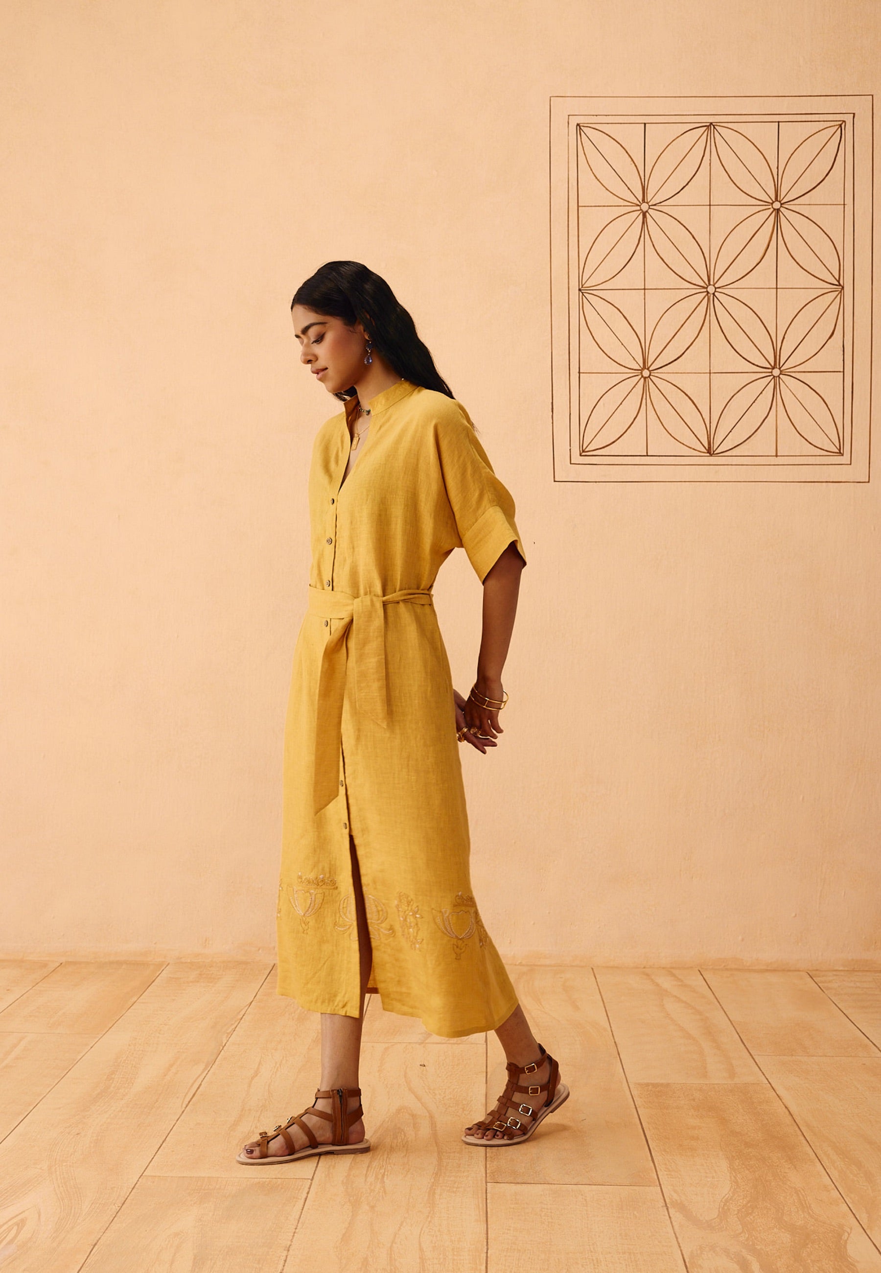 Golden Palm Linen Dress DRESSES SUI