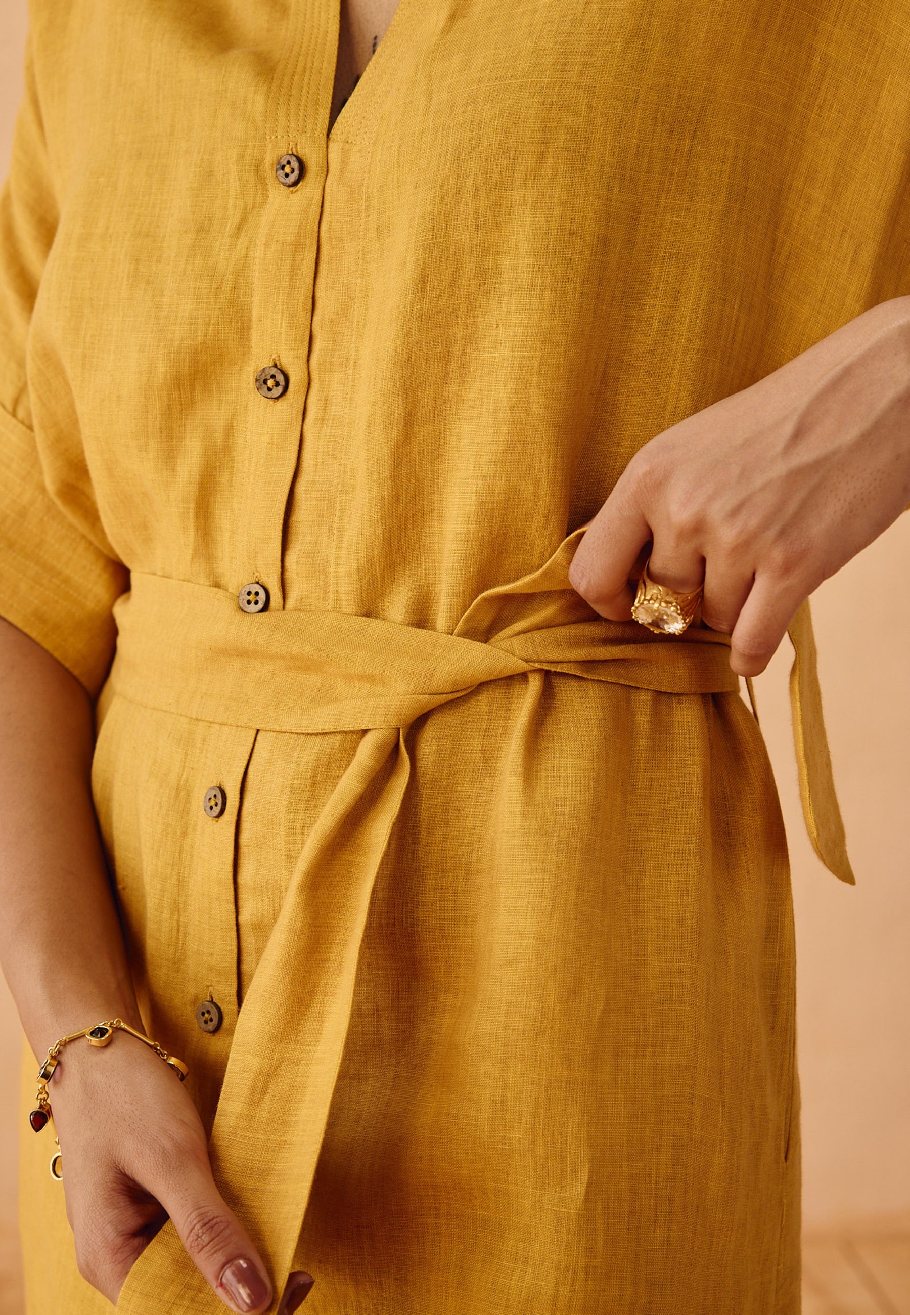 Golden Palm Linen Dress DRESSES SUI