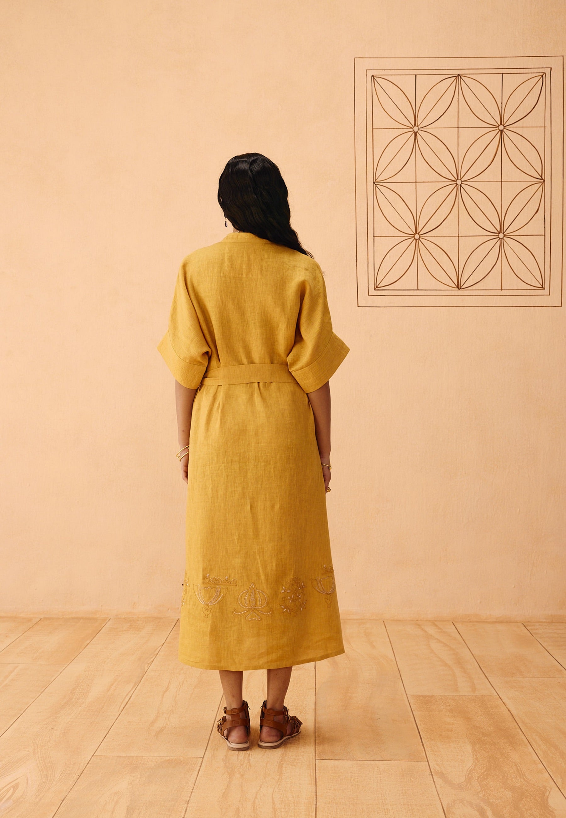 Golden Palm Linen Dress DRESSES SUI