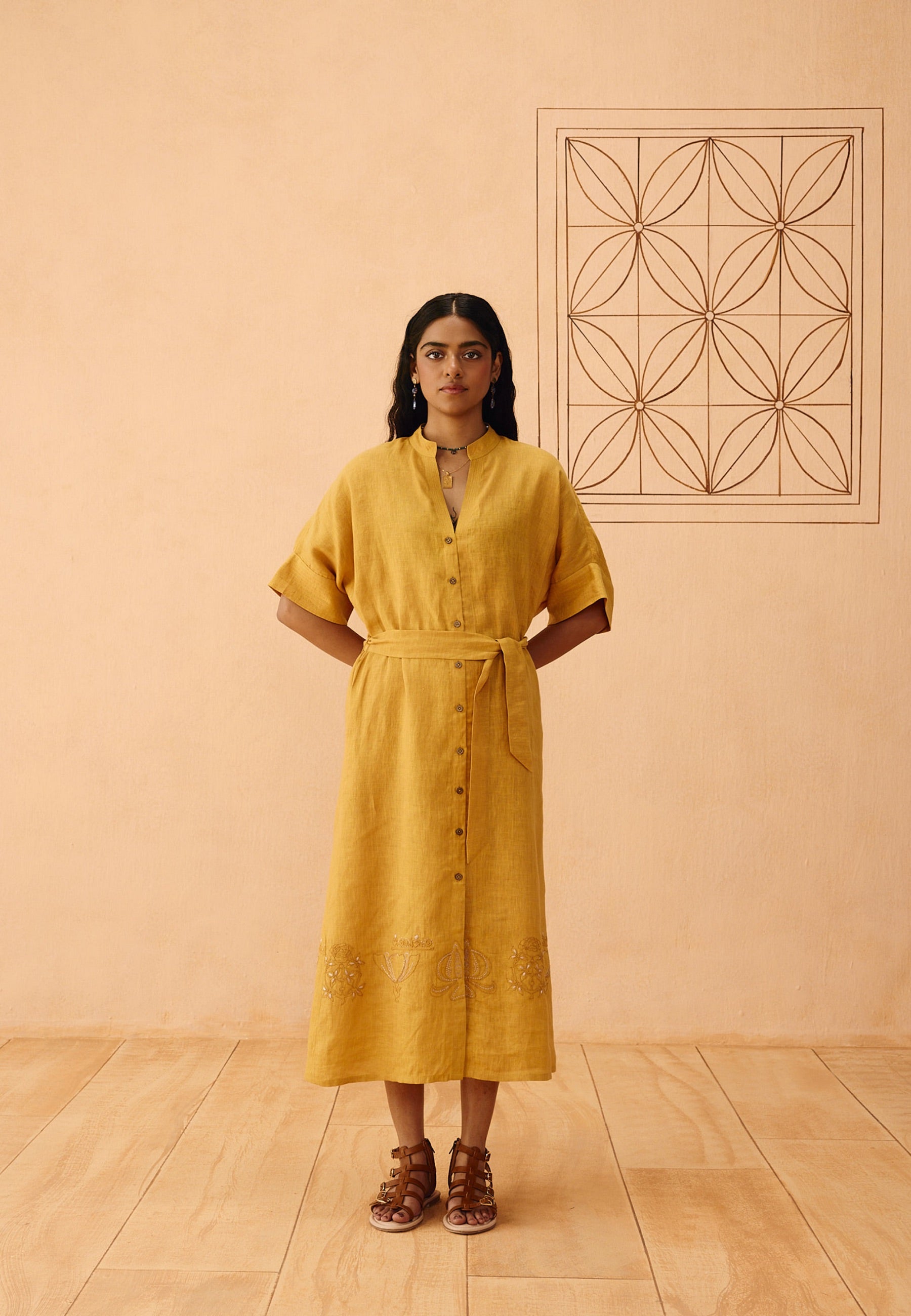 Golden Palm Linen Dress DRESSES SUI