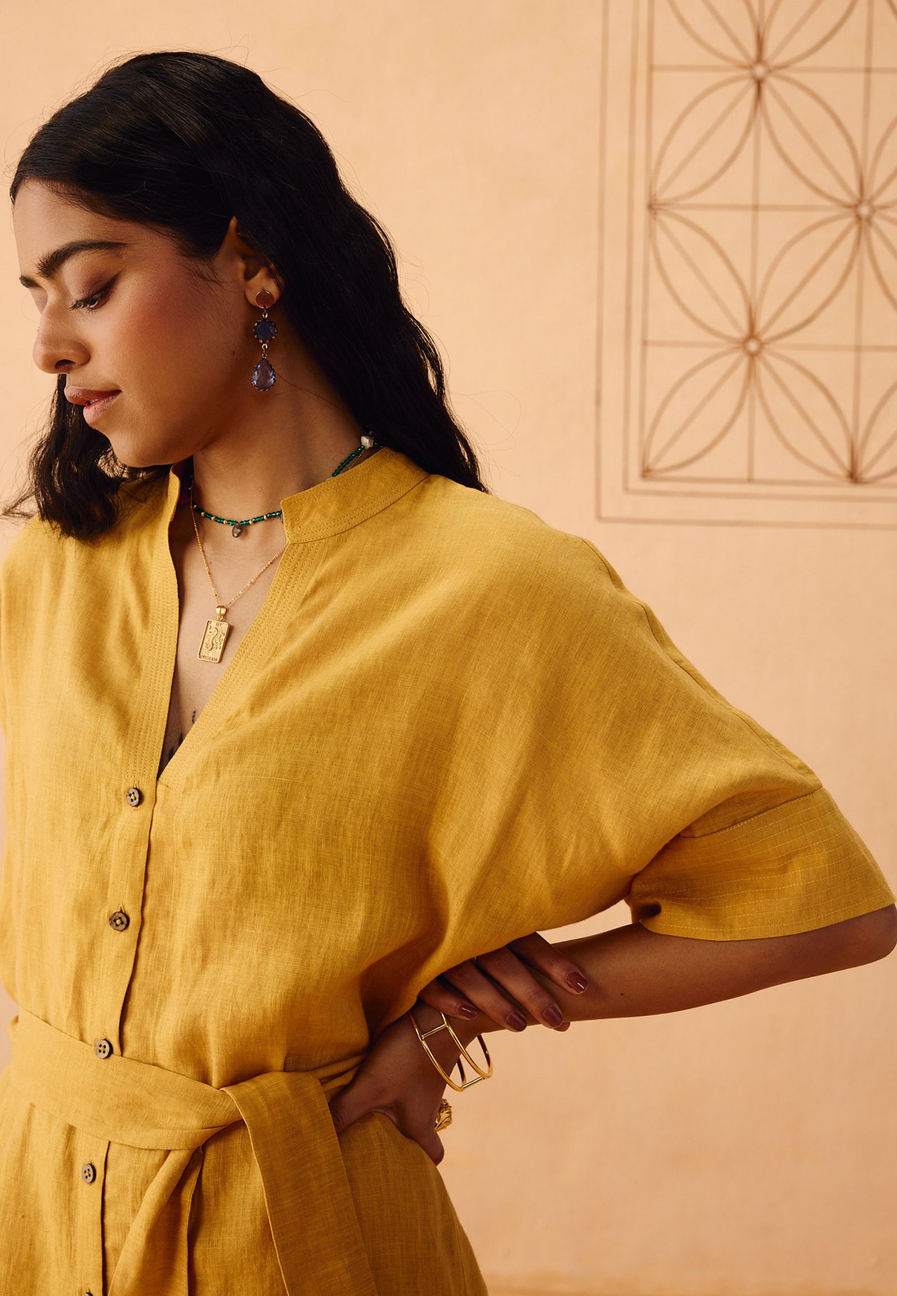 Golden Palm Linen Dress DRESSES SUI