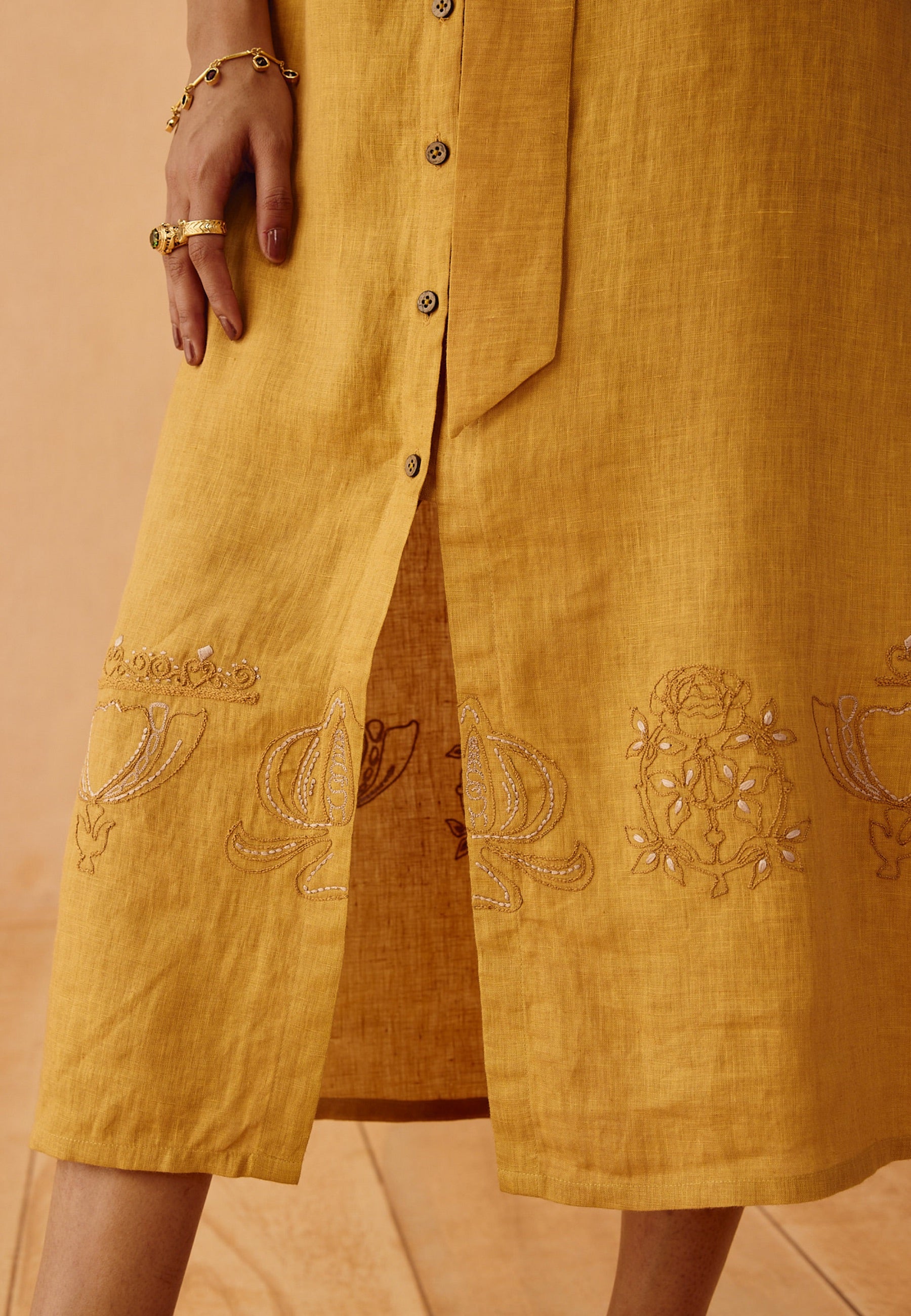 Golden Palm Linen Dress DRESSES SUI