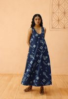 Indigo Ornament Organic Cotton Maxi Dress DRESSES SUI
