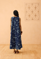 Indigo Ornament Organic Cotton Maxi Dress DRESSES SUI